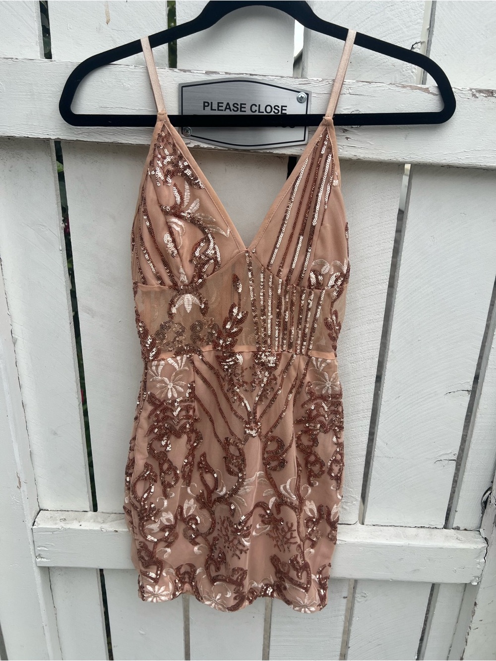 PrettyLittleThing Rose Gold Sequin V-Neck Mini Dress